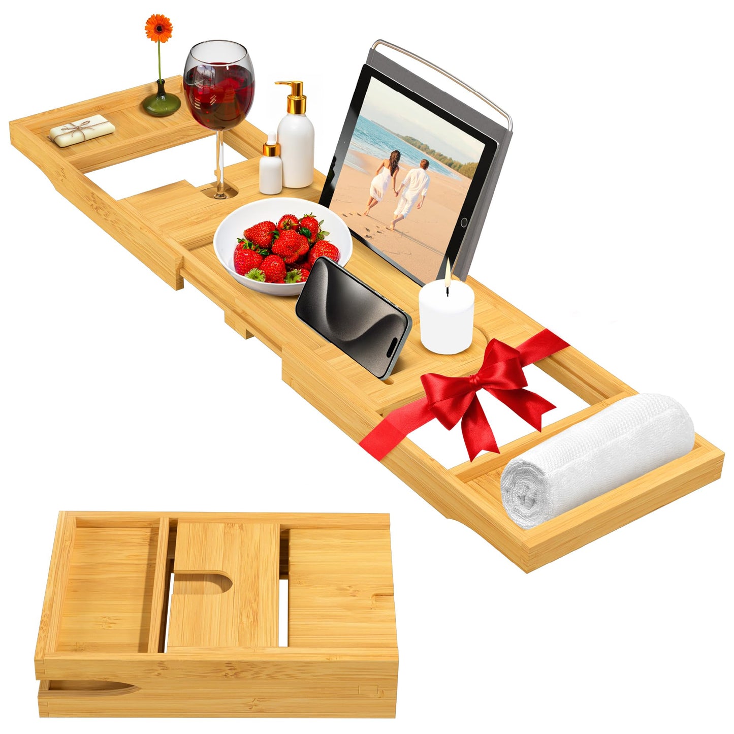 Adjustable Bamboo Bathtub Tray - Perfect for Relaxation & Spa Moments at Home