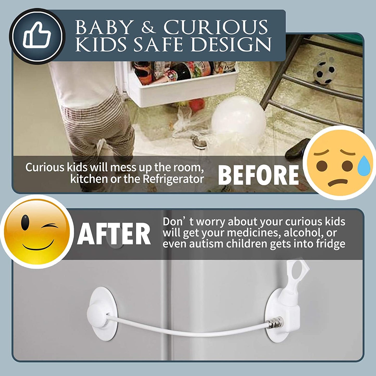 4pk Child Proof Lock w/ Strong Adhesive for Refrigerators, Cabinets, & More