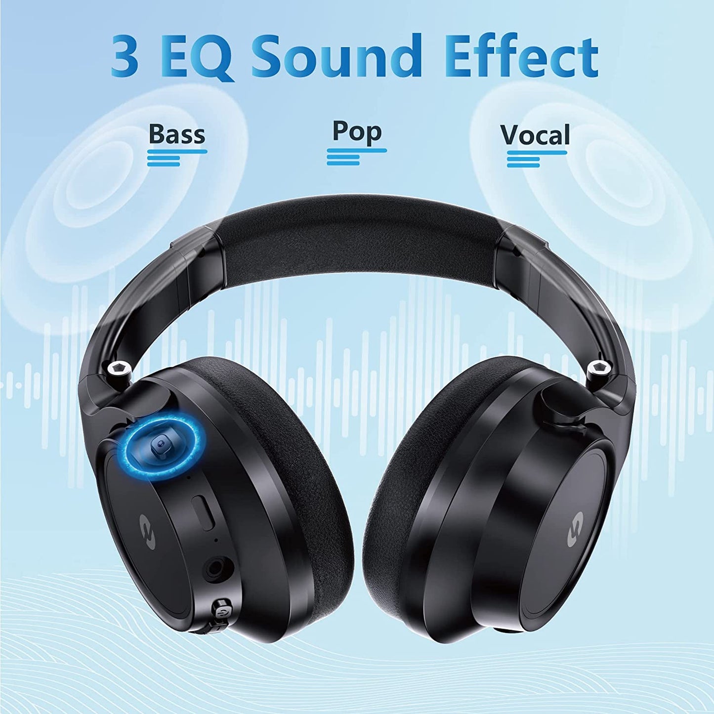 Foldable Over Ear Wireless Bluetooth Headphones w/ Mic/70H Playtime/3 EQ Modes