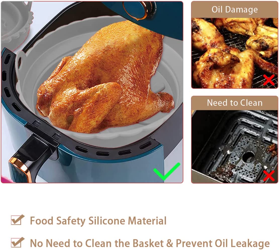 2pk Gray/Pink Reusable Foldable Non-Stick Silicone Air Fryer Liners
