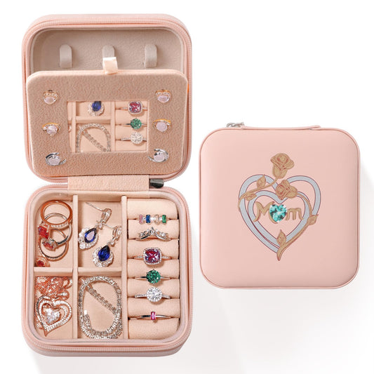 Luxury Pink PU Leather Jewelry Box for Mom - Perfect for Earrings, Rings, Necklaces | Ideal for Mother's Day, Christmas, Thanksgiving