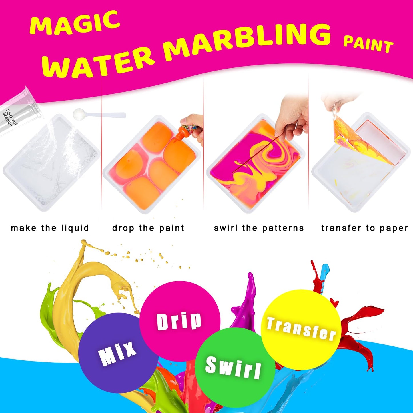 Water Marbling Paint Art Kit w/ 12 Colors (16ml)/20 Art Sheets/Brush/Comb/More