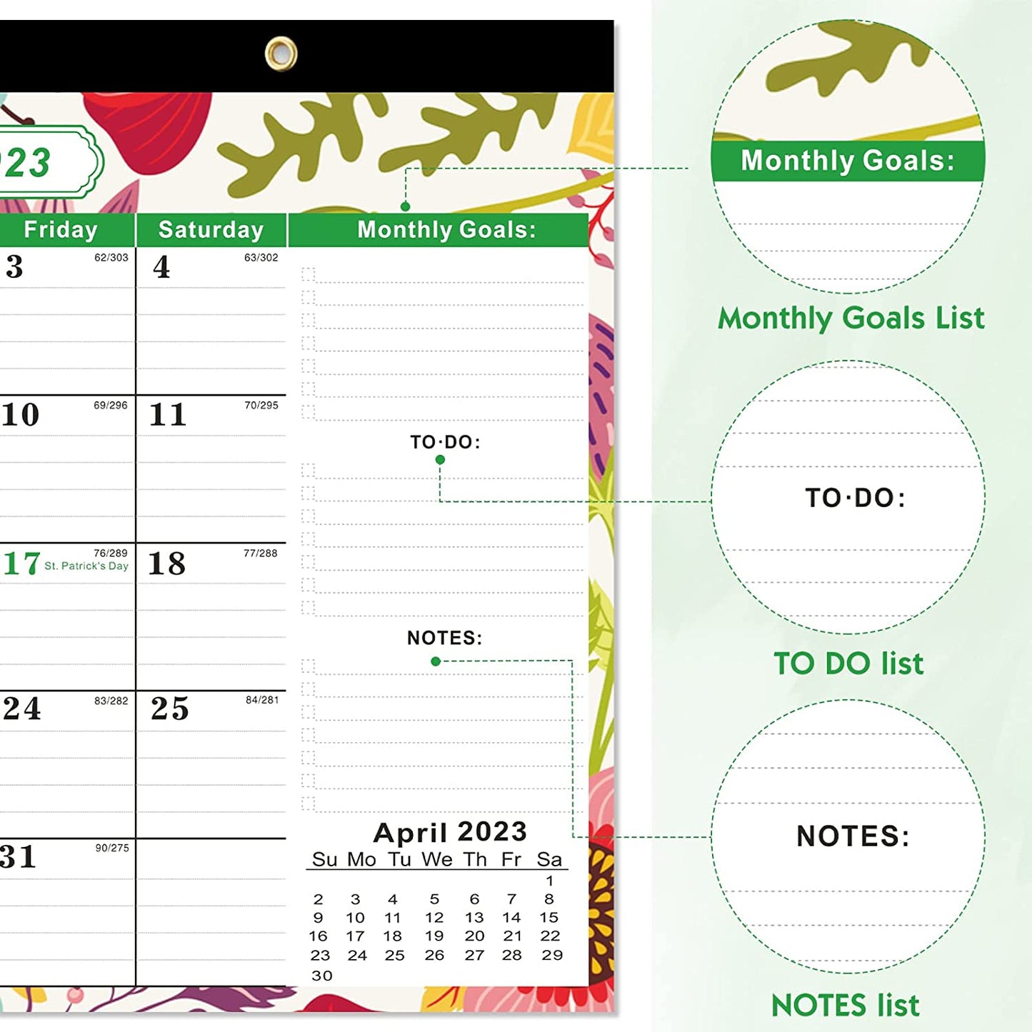 17"x12" Flower Jan 2023 - Jun 2024 Tear-Off Desk Calendar w/ 2 Corner Protectors