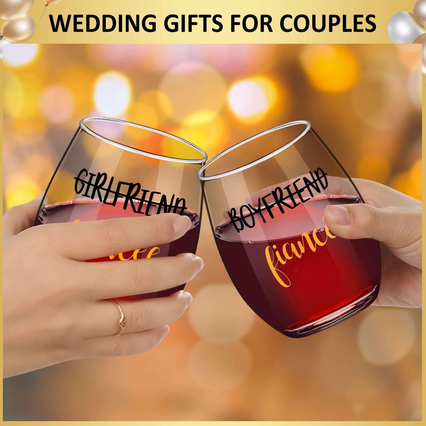 Engagement & Wedding Gift Set: Wine Glasses & Bag for Couples, Bride, and Groom