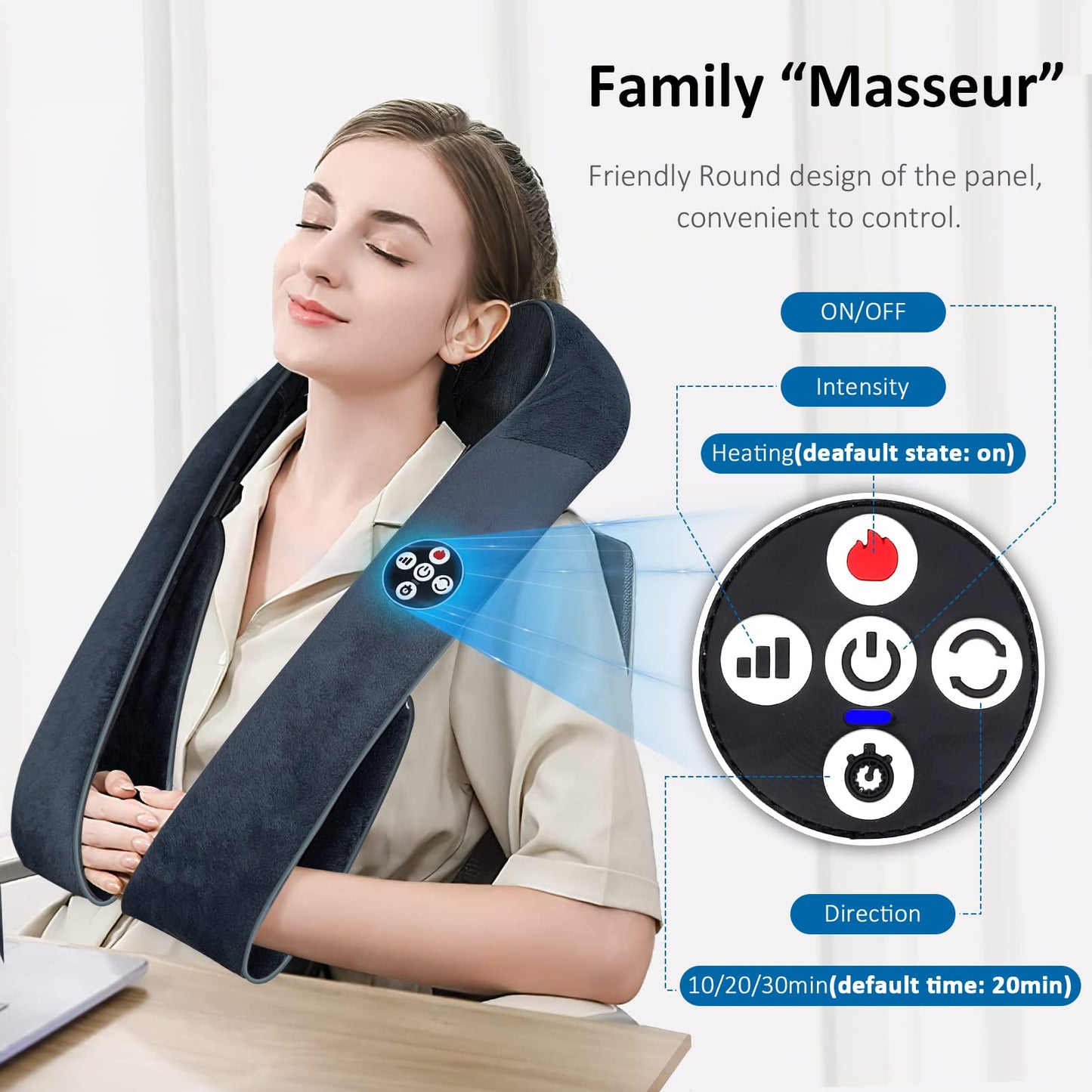 Shiatsu Heated Neck/Back Massager Deep Tissue Relief, 3 Intensities/Timing Modes