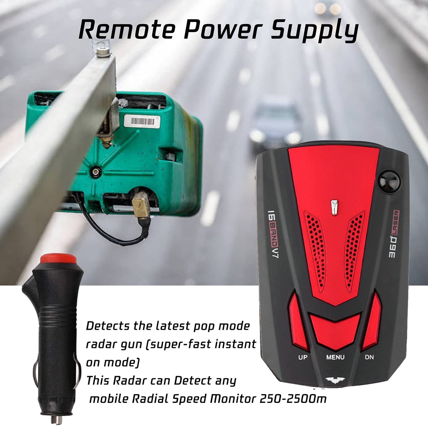 Car Radar Detector w/ LED Display, Vehicle Speed Alarm, POP/City/Highway Mode