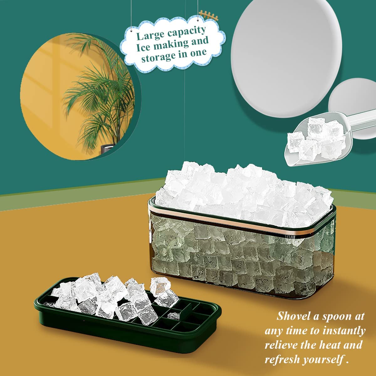 Silicone Ice Cube Tray Set with Scoop and Bin, Ideal for Whiskey & Cocktails