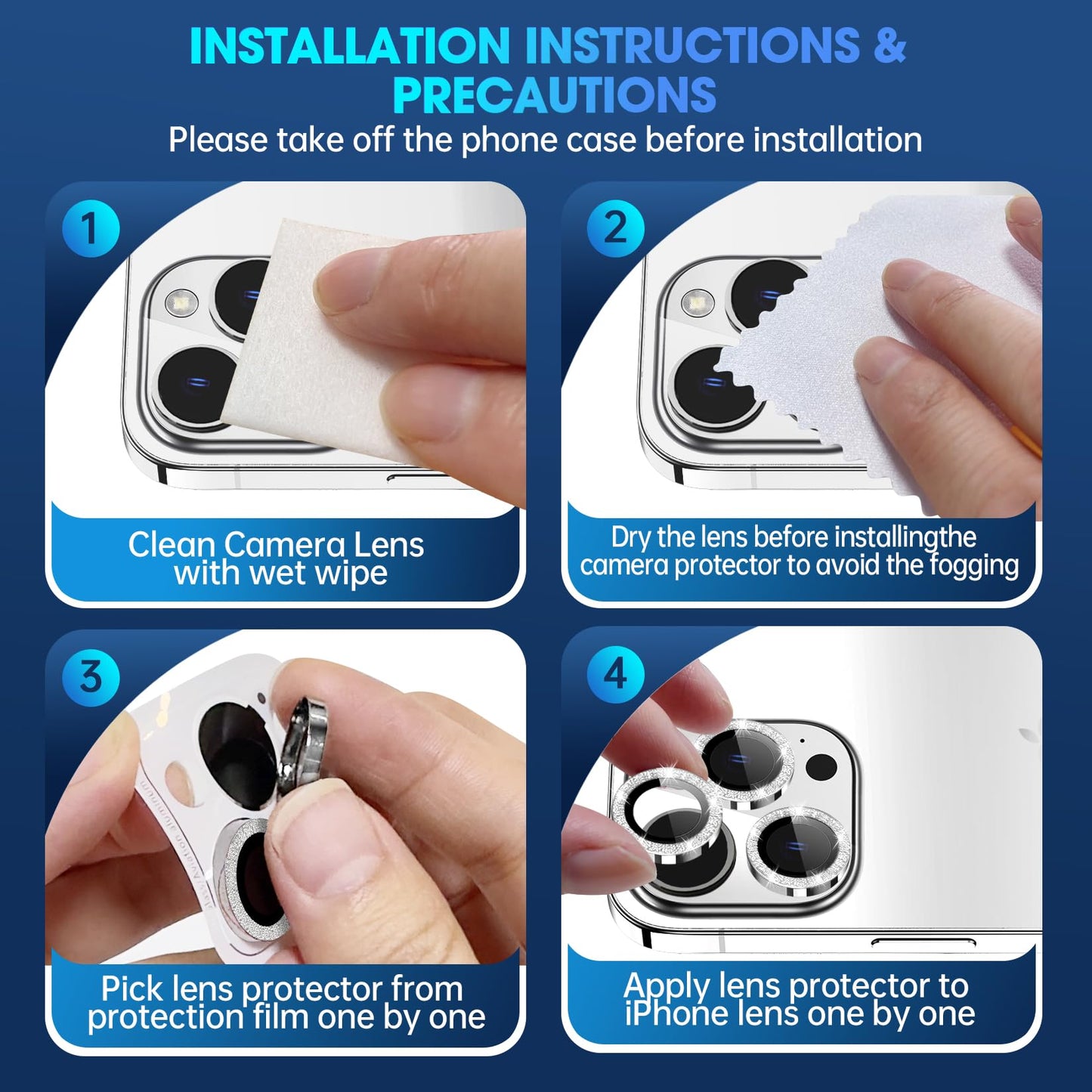 Stylish Silver Glitter Camera Lens Protector for iPhone 15 Pro/15 Pro Max: Scratchproof, Case-Friendly Accessory Enhancing Camera Quality with AR Technology