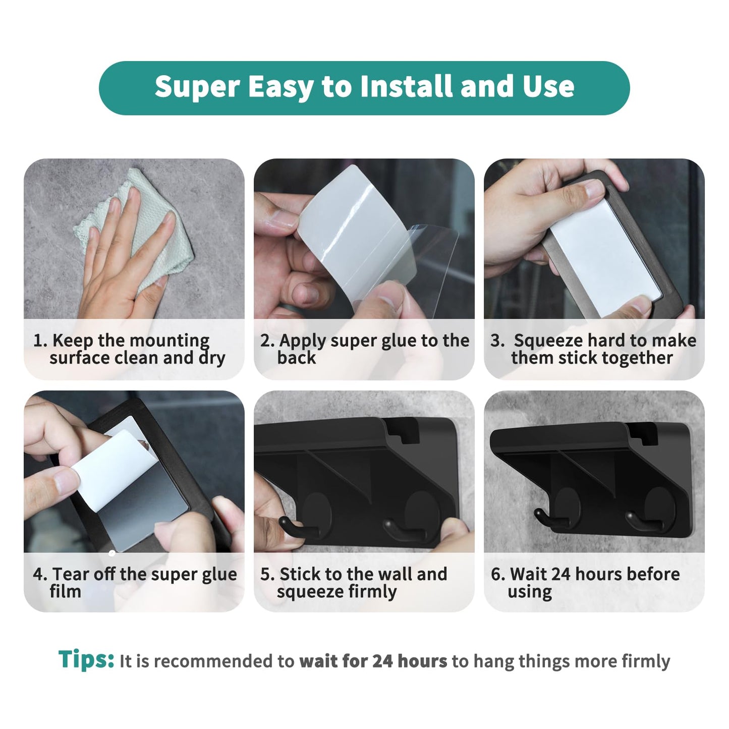 2pk Cell Phone & iPad Holder with Double Layer, Key Hooks for Home & Shower Use