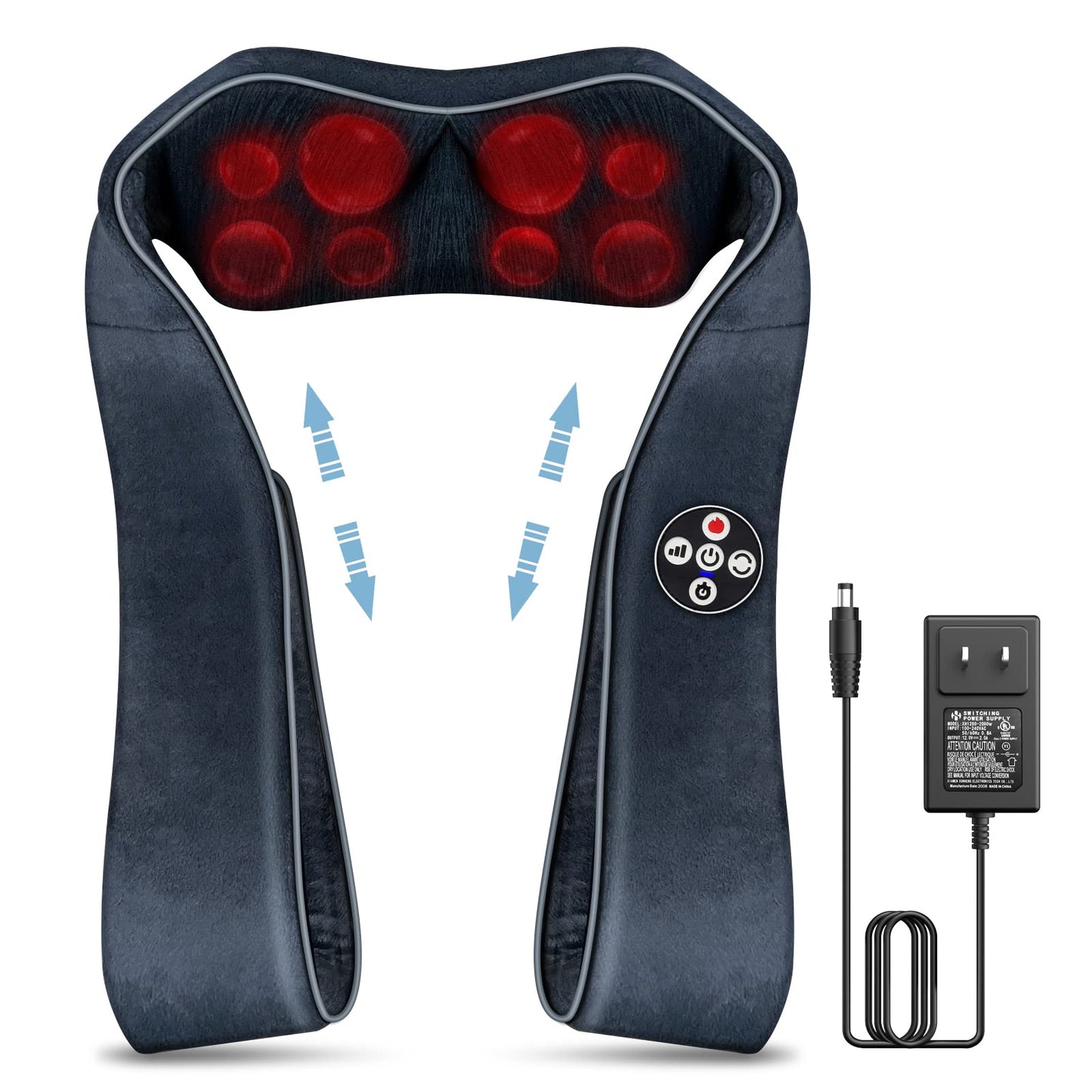 Shiatsu Heated Neck/Back Massager Deep Tissue Relief, 3 Intensities/Timing Modes