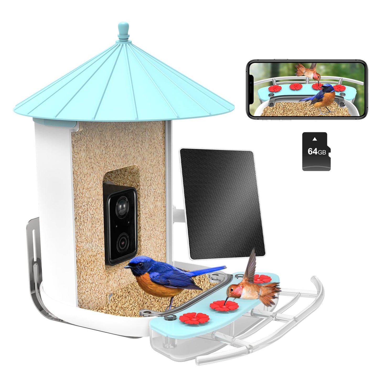 Wireless Outdoor Bird Feeder with Solar-Powered Camera: 1080 HD Live Video, AI Recognition, Dual Feeding Troughs, Ideal for Bird Watching Enthusiasts and Nature Lovers