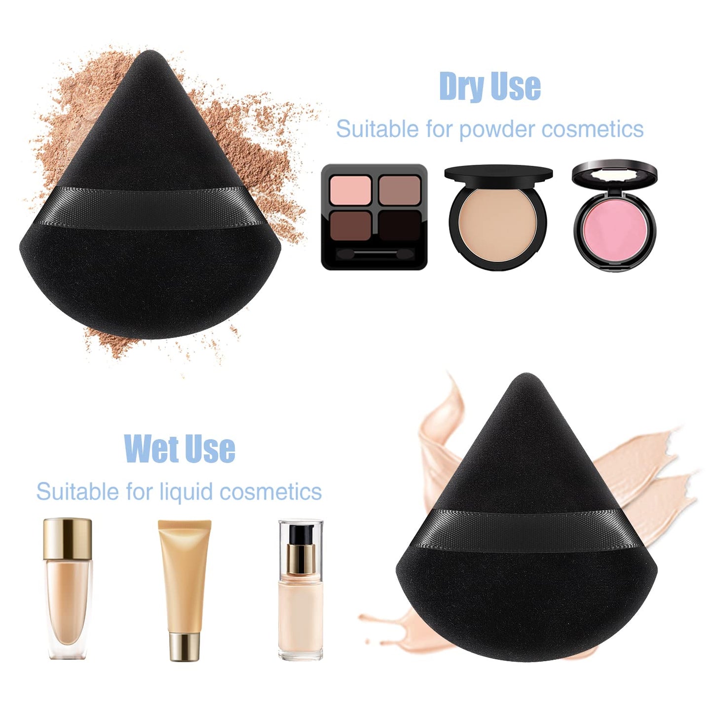 6pk Black Soft Triangle Makeup/Powder Puff/Sponge for Loose Powder