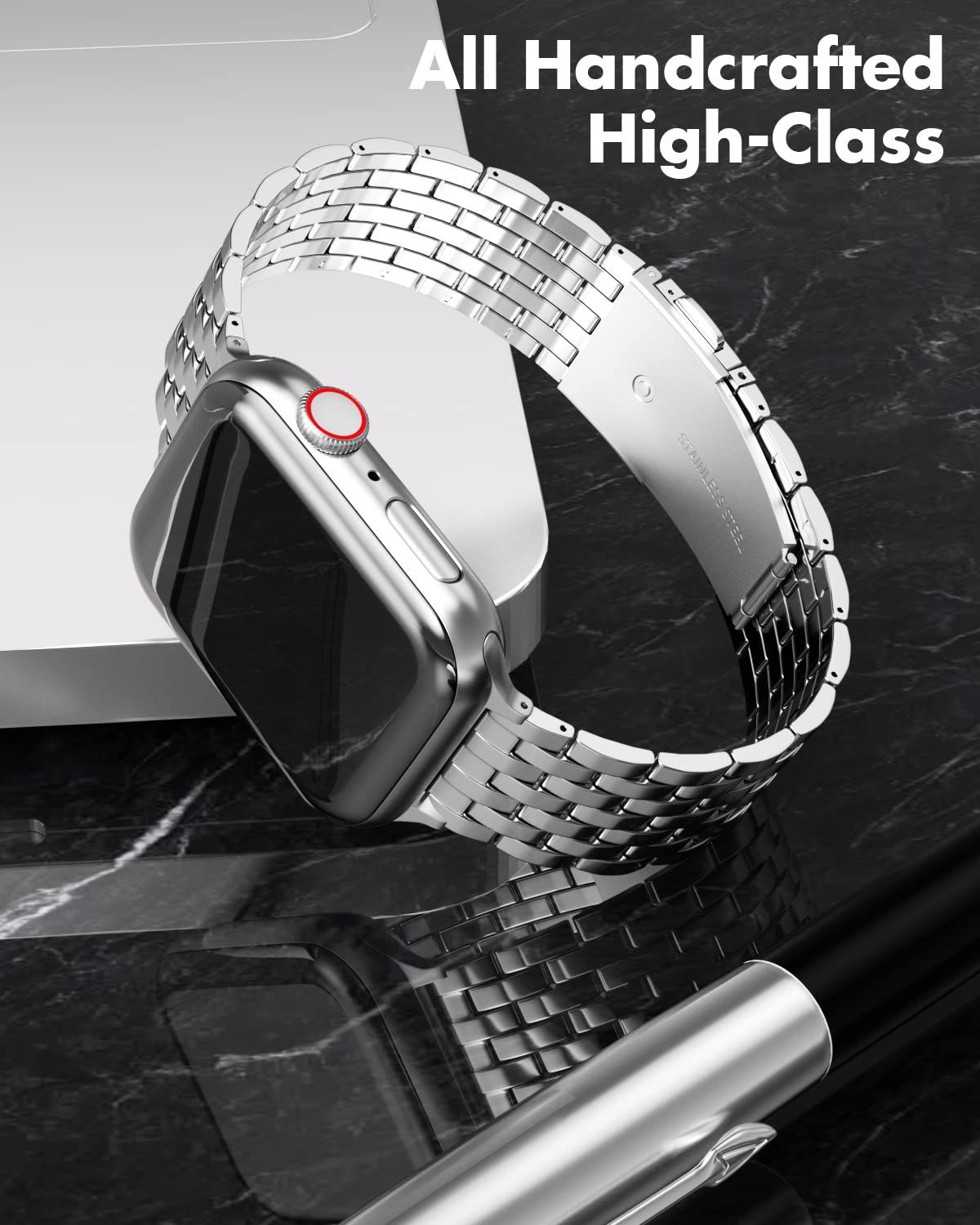 Silver Stainless Steel Metal Apple Watch Band 45mm/44mm/42mm