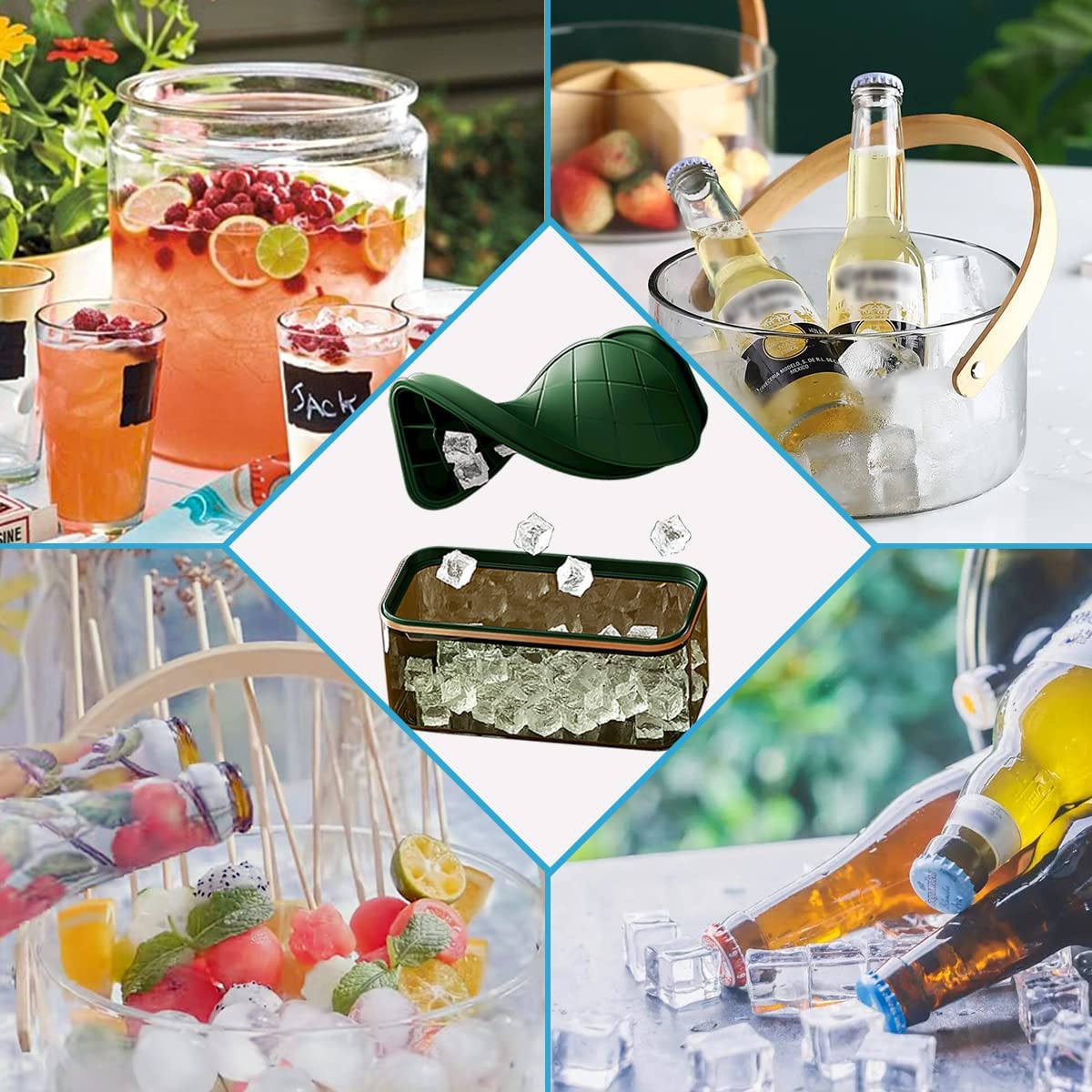 Silicone Ice Cube Tray Set with Scoop and Bin, Ideal for Whiskey & Cocktails