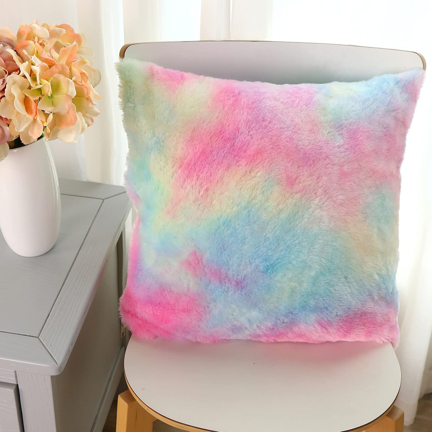 2pk 18"x18" Super Soft Fluffly Faux Fur Wool Tie Dye Throw Pillow Covers
