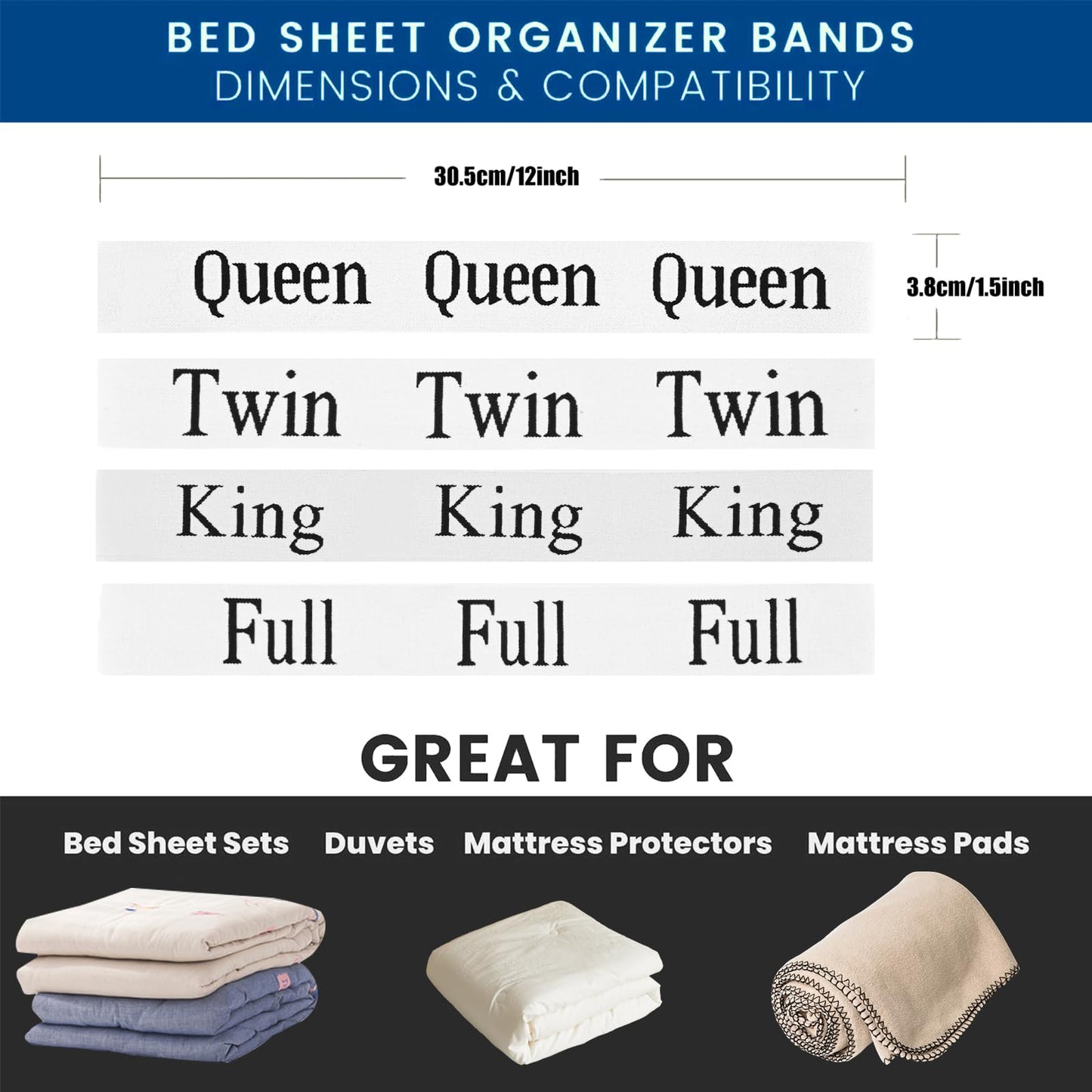 12pcs Bed Sheet Organizers & Storage Bands for Bedding - King, Queen, Full, Twin