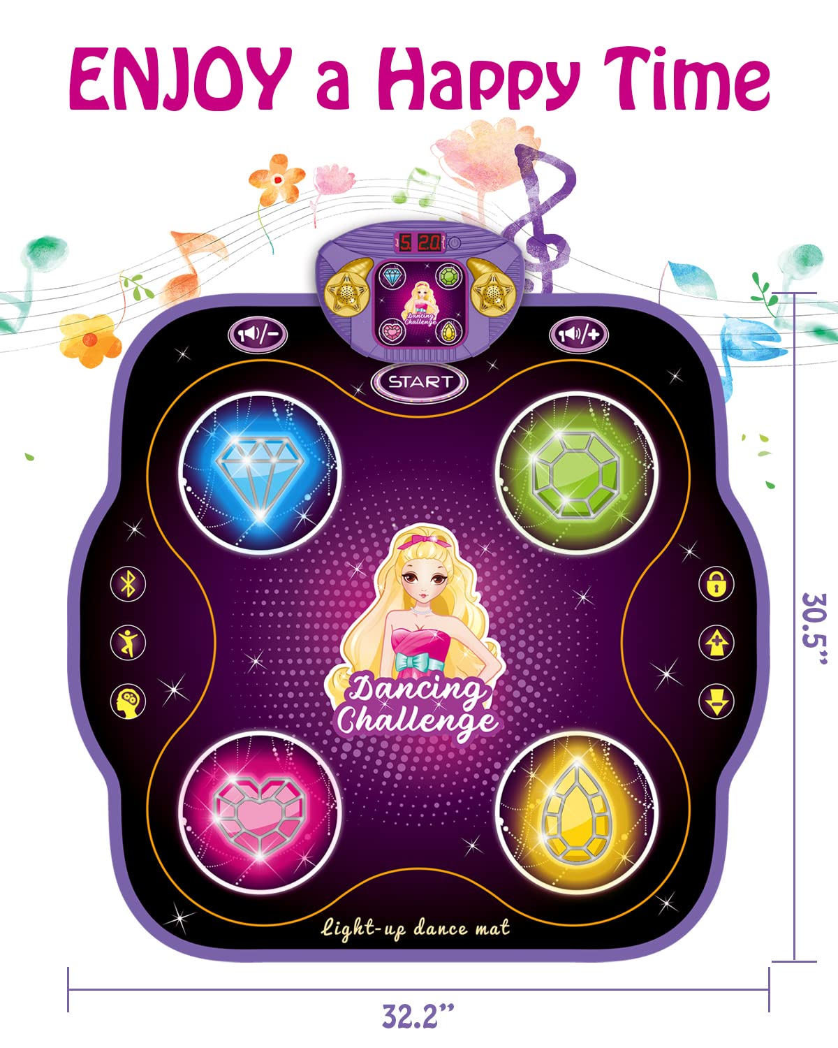 Wireless Bluetooth Light Up Dance Mat w/ Built-In Music & 4 Game Modes