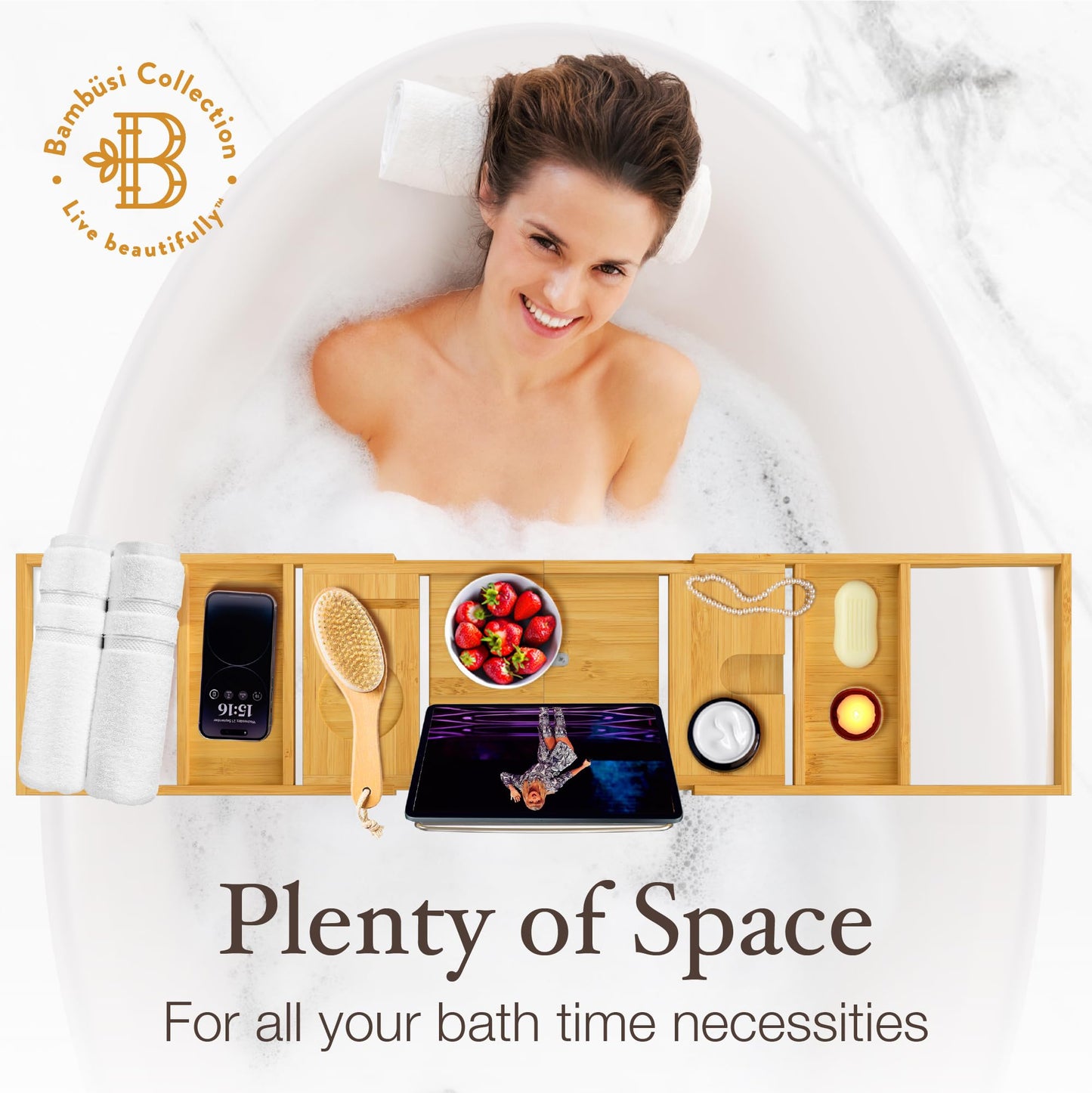 Adjustable Bamboo Bathtub Tray - Perfect for Relaxation & Spa Moments at Home