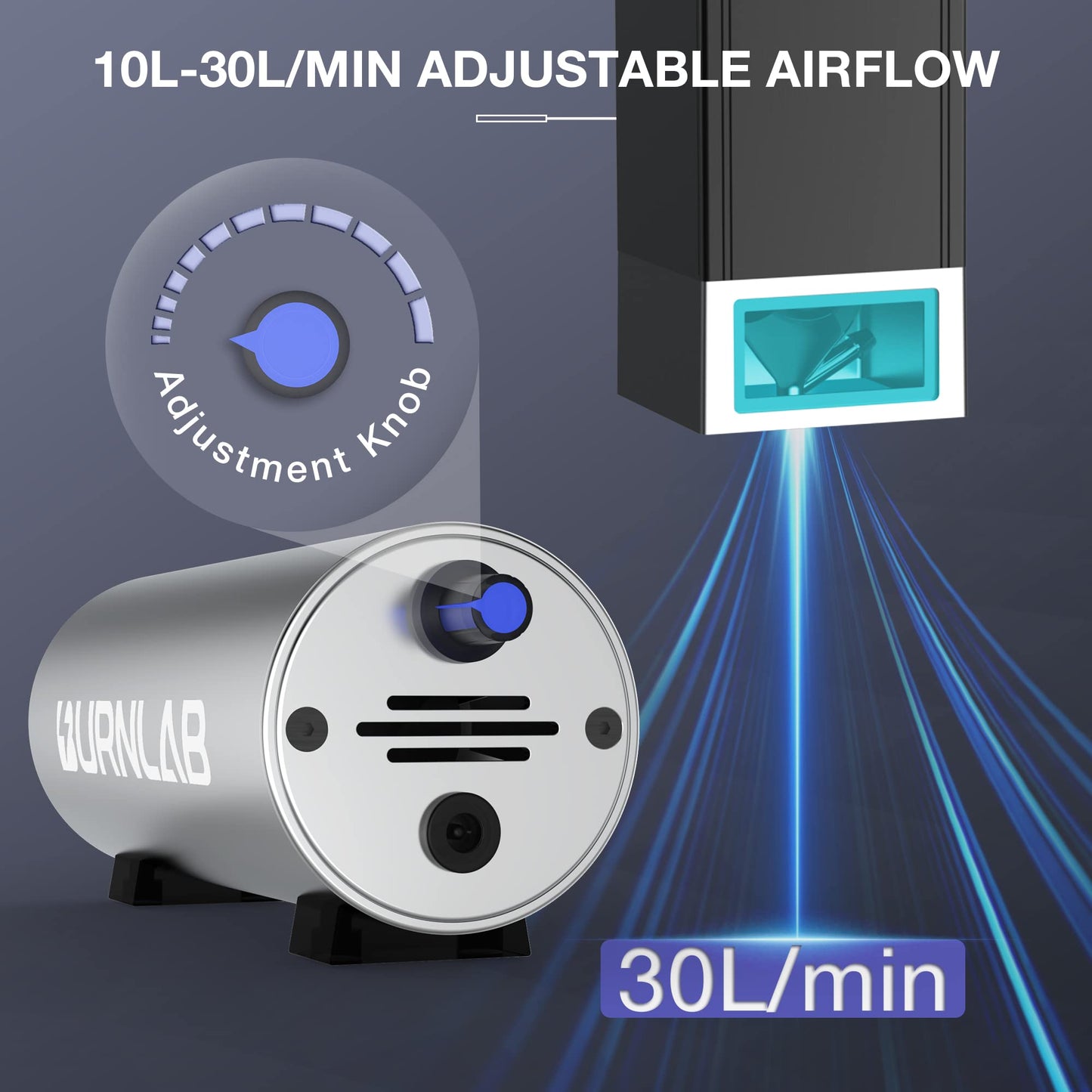 BURNLAB Air Assist Pump Kit for Laser Cutter & Engraver w/ Adjustable Airflow