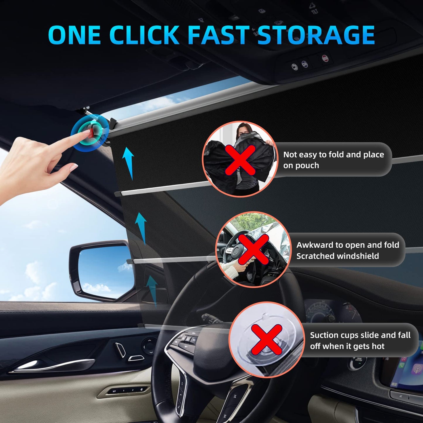 45.5" x 35.4" Retractable Vehicle Windshield Sunshade