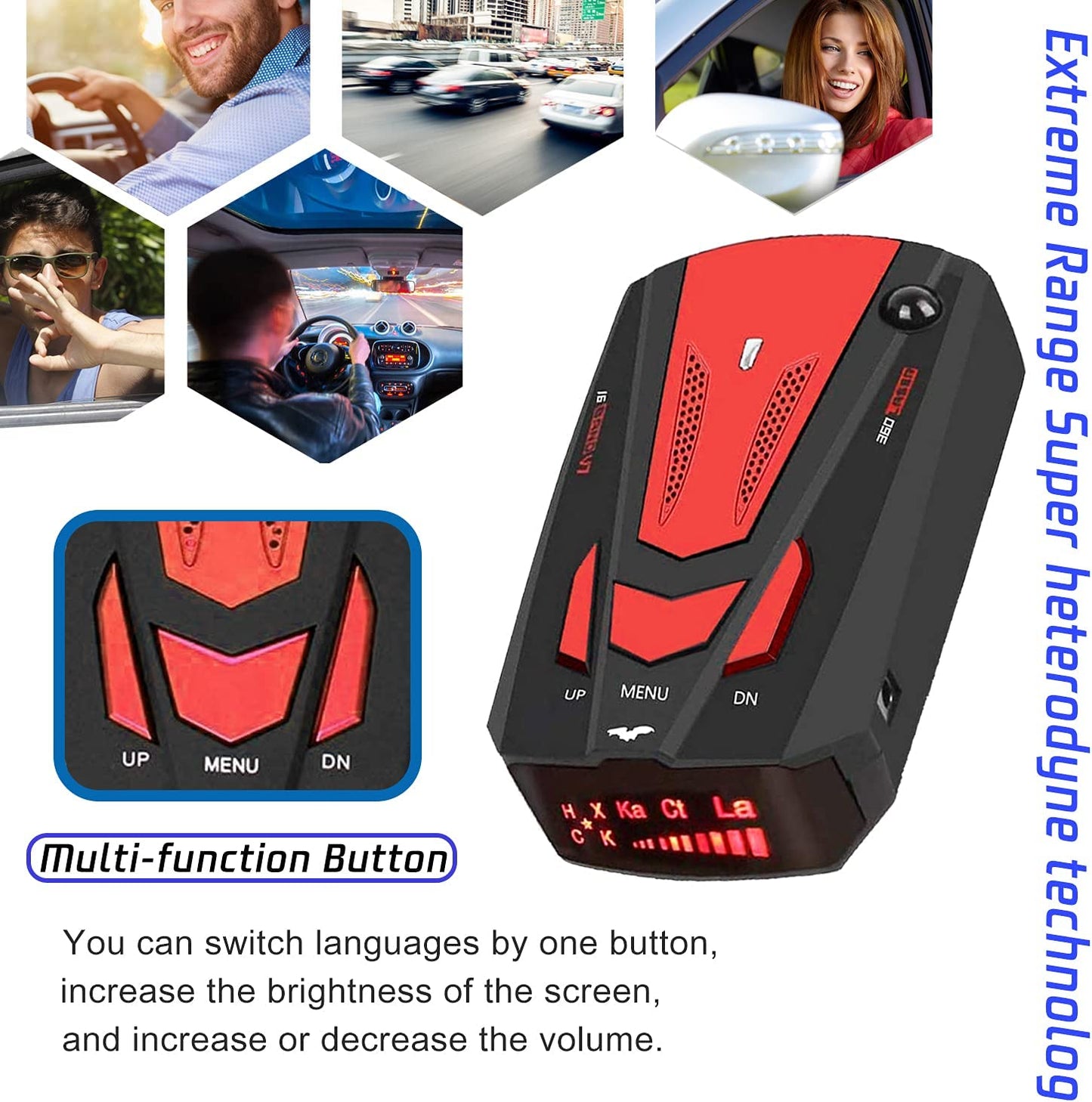 Car Radar Detector w/ LED Display, Vehicle Speed Alarm, POP/City/Highway Mode