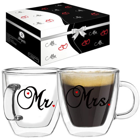 5.4oz Set of 2 Mr & Mrs Espresso Cups/Coffee Mugs