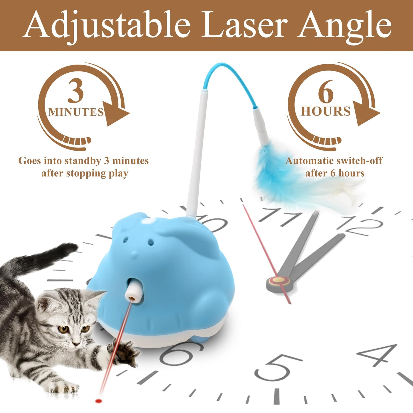 Motorized Interactive Cat Toy with Feather, Laser, 3 Modes - Ultimate Play for Energetic Kittens