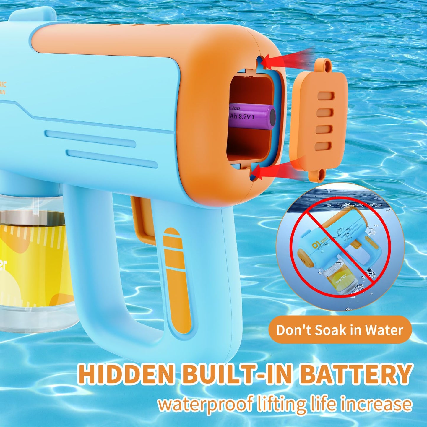 Blue/Orange Automatic Electric Water Squirt Gun Toy Shoots Up to 40ft