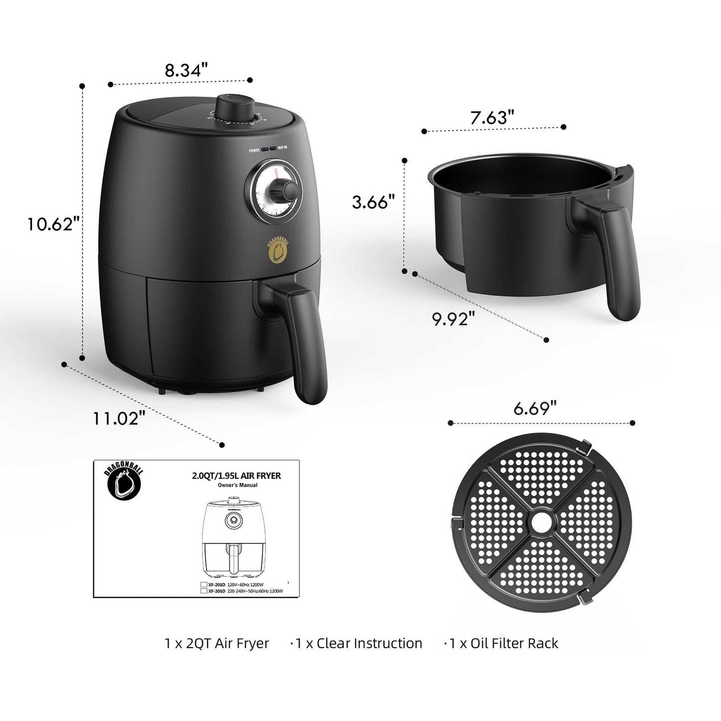 Retro Air Fryer 2 QT: Compact, Non Toxic, Dishwasher-Safe Mini Fryer for Small Spaces & Quick, Healthy Cooking