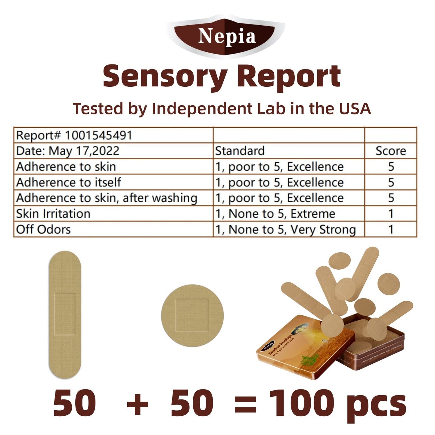Eco-Friendly Bamboo Bandages: 100pc Hypoallergenic, Biodegradable, Latex-Free