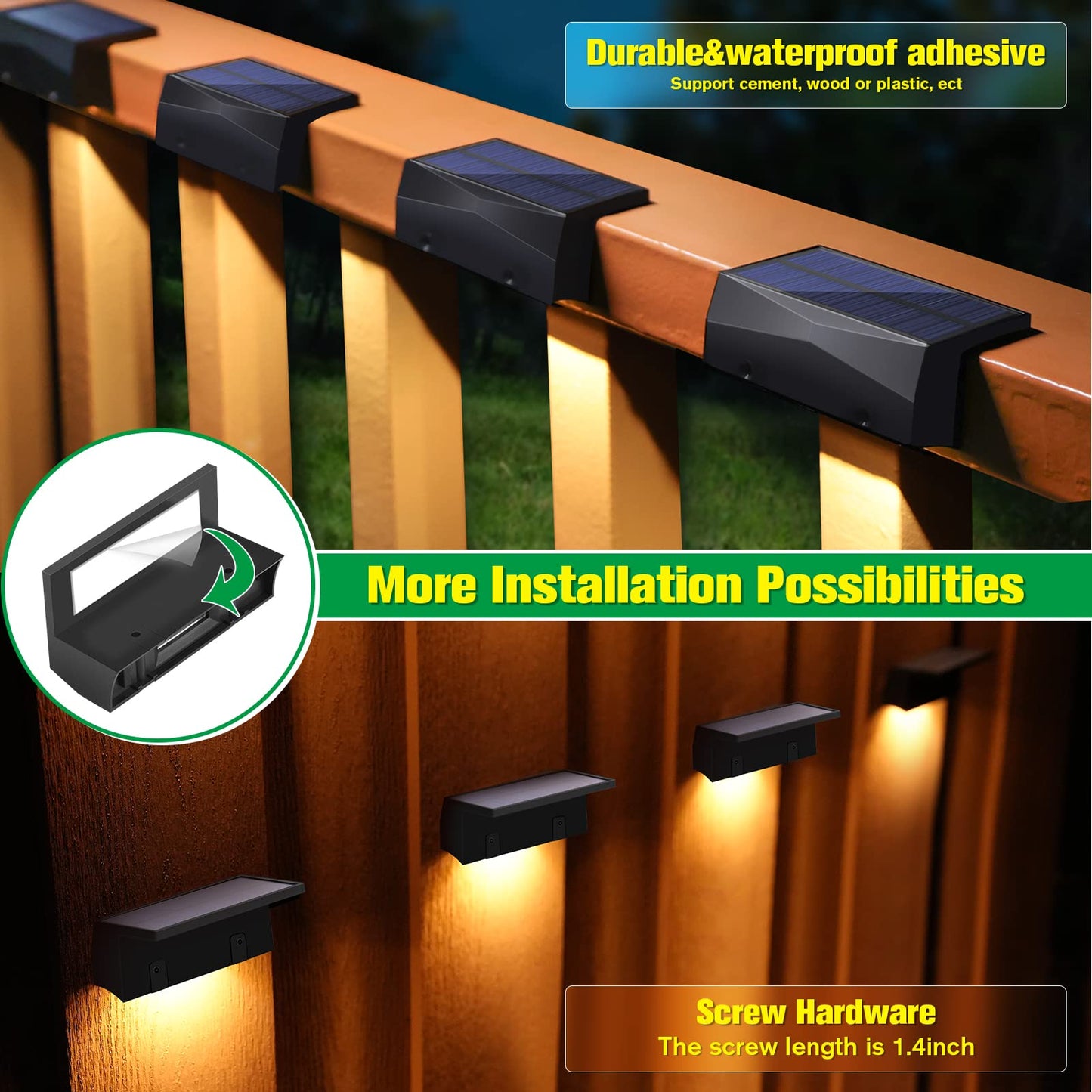 6-Pack Solar Deck Lights Outdoor: 7-Color LED Waterproof Step & Poolside Lights