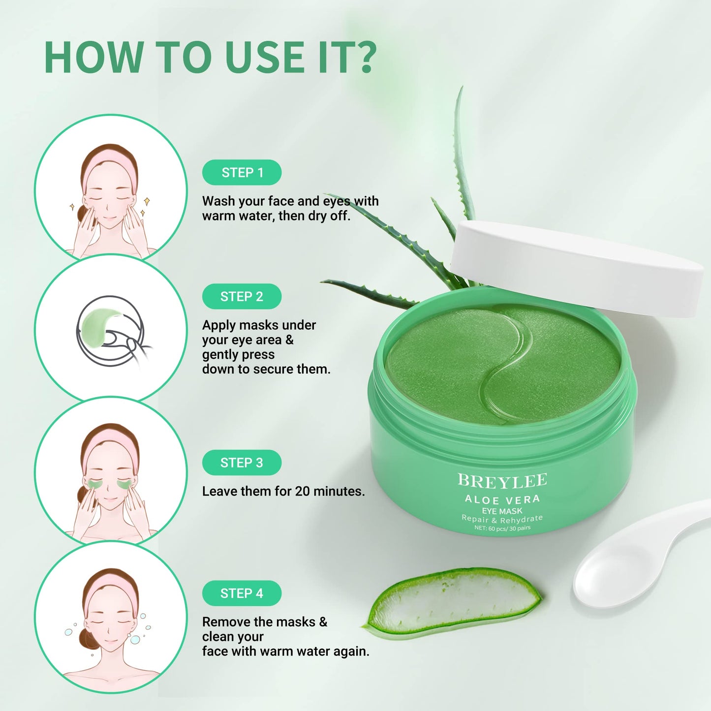 30 Pairs Aloe Vera Amino Acid & Collagen Under Eye Mask