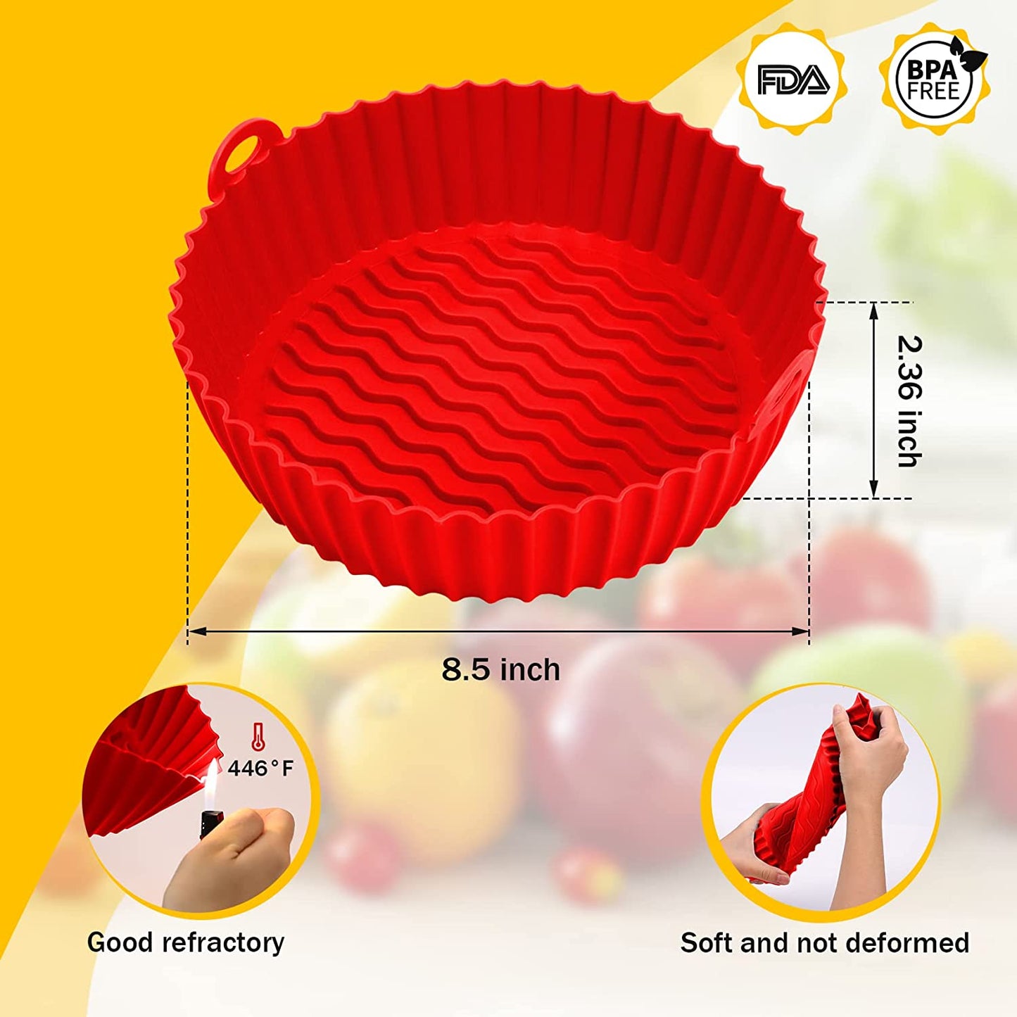 1pk 8.5" Red Reusable Silicone Air Fryer Liner Basket for 3 - 5 Qt Air Fryer