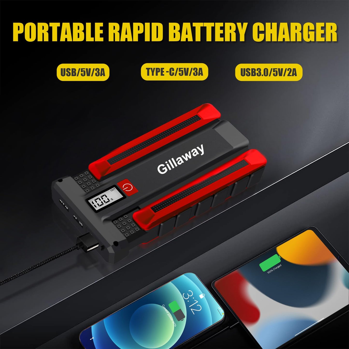1500A Peak Jump Starter Battery Pack: Portable, Multi-Vehicle Compatible, Advanced Safety Features, USB, LED Light - Perfect for Cars, Trucks, Boats, RVs