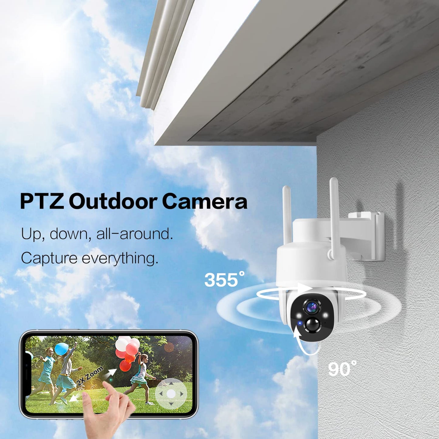 Wireless Outdoor Security Camera - 2K, Pan-Tilt 360°, Battery Powered, 2-Way Talk, 3MP PTZ, WiFi, Cloud/SD Storage, Color Night Vision, Spotlight, Siren, IP65 Waterproof, Smart AI Detection, Device Sharing