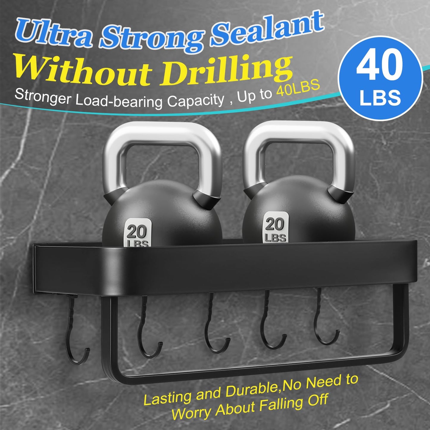 2-Piece Black Space Aluminum Shower Caddy: No-Drill Organizer with Hooks