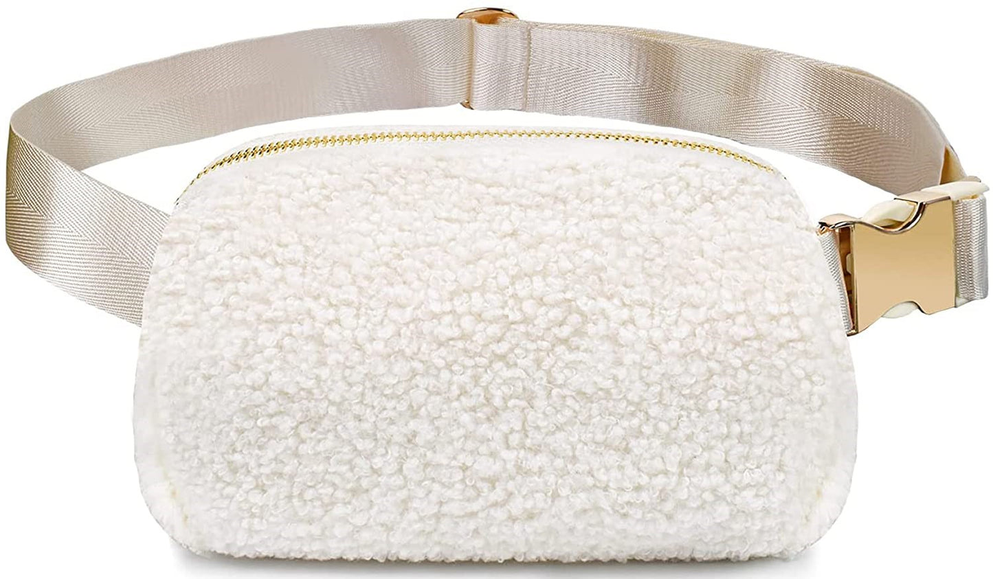 Fleece Belt Bag/Fanny Pack/Crossbody Bag w/ Hardware Buckle & Adjustable Strap