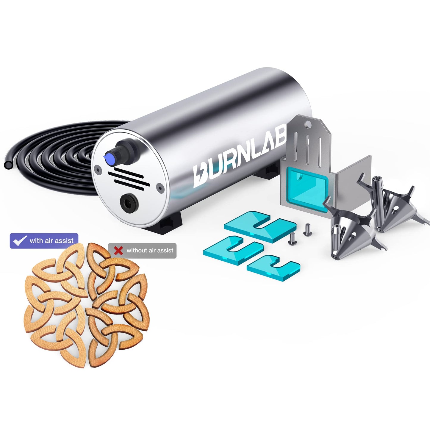 BURNLAB Air Assist Pump Kit for Laser Cutter & Engraver w/ Adjustable Airflow
