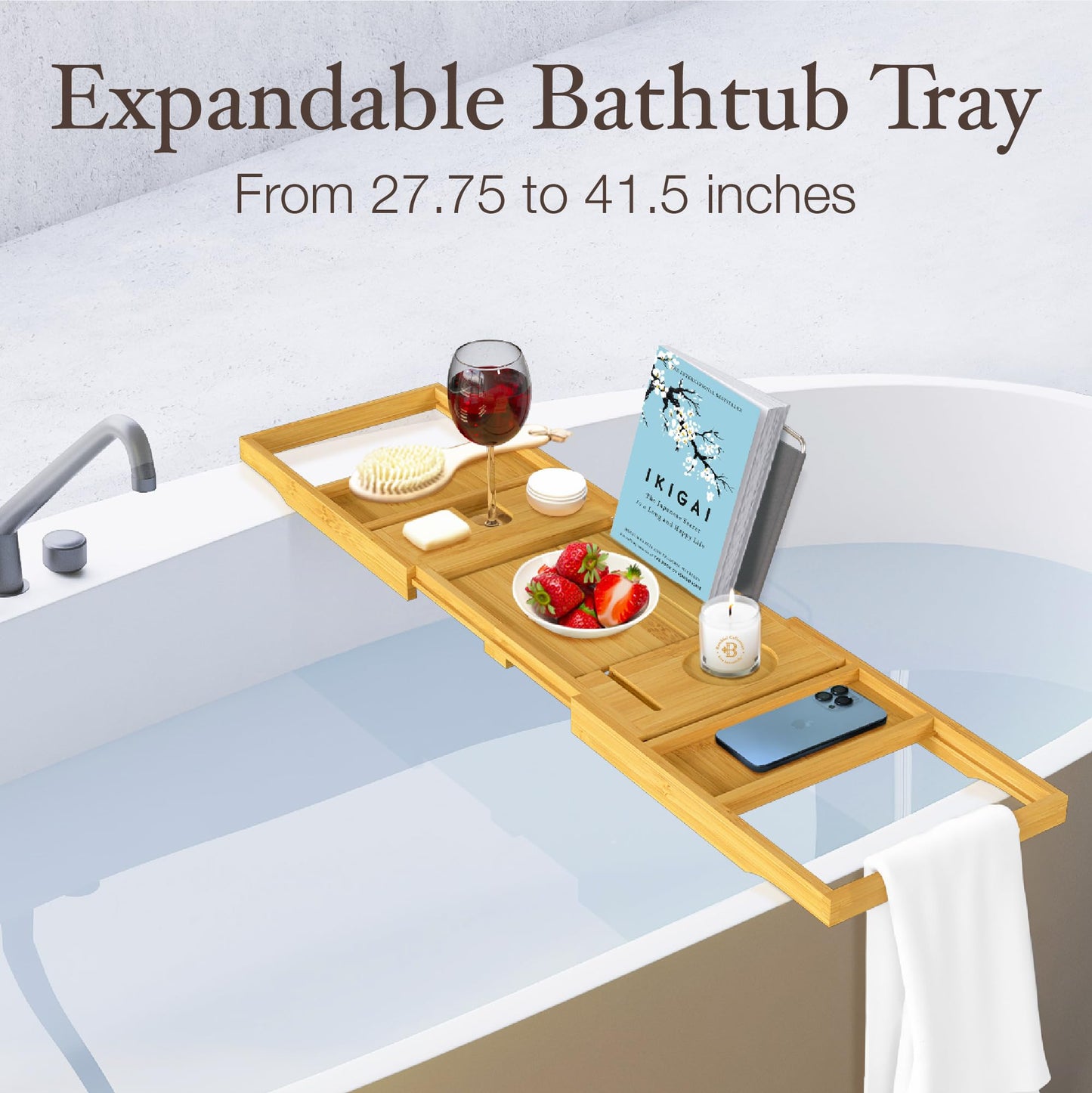 Adjustable Bamboo Bathtub Tray - Perfect for Relaxation & Spa Moments at Home