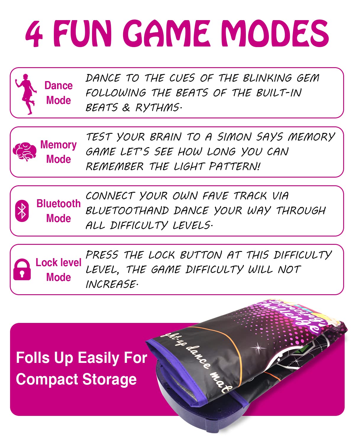 Wireless Bluetooth Light Up Dance Mat w/ Built-In Music & 4 Game Modes