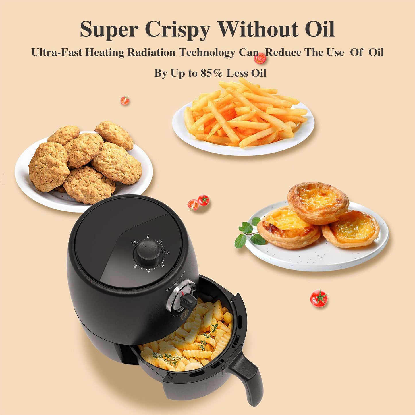 Retro Air Fryer 2 QT: Compact, Non Toxic, Dishwasher-Safe Mini Fryer for Small Spaces & Quick, Healthy Cooking