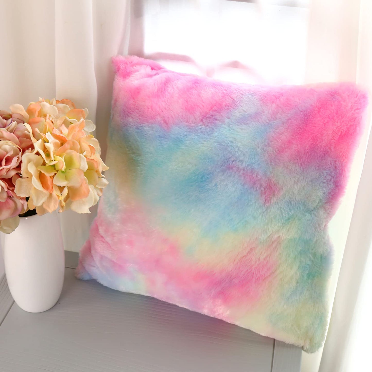2pk 18"x18" Super Soft Fluffly Faux Fur Wool Tie Dye Throw Pillow Covers