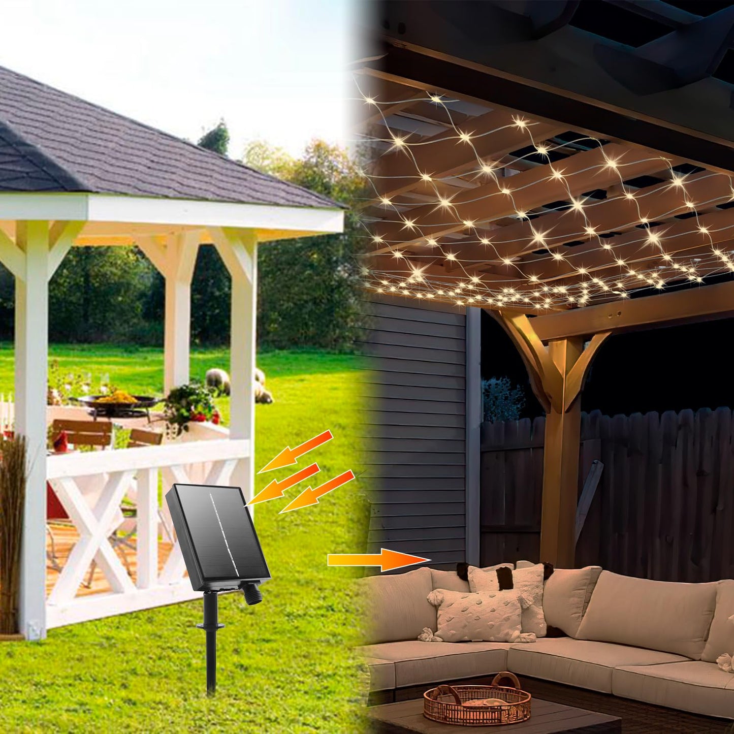 10ftx10ft 270 LED Outdoor Solar Gazebo Mesh Net Fairy Lights w/ 8 Modes/Remote