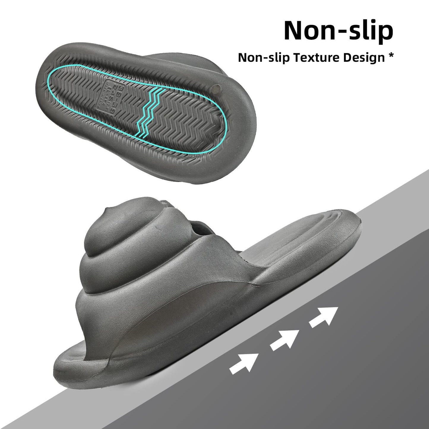 Size 9-10 Wide Women/7.5-8.5 Men Gray Non-Slip Poop Cloud Slides/Sandals
