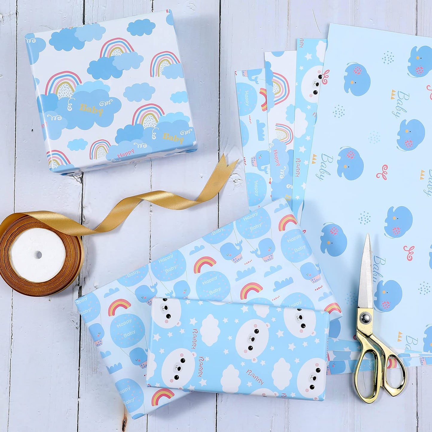 Baby Shower Wrapping Paper, Precut 12 Sheets - Cute Designs for Boys & Girls, Noticeable Typo on One Sheet, Eco-Friendly, 20" x 29" (50.8cm x 73.7cm)