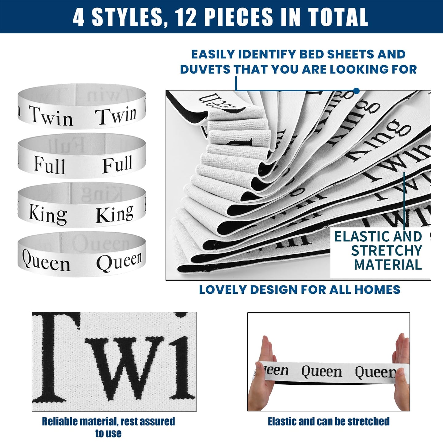 12pcs Bed Sheet Organizers & Storage Bands for Bedding - King, Queen, Full, Twin