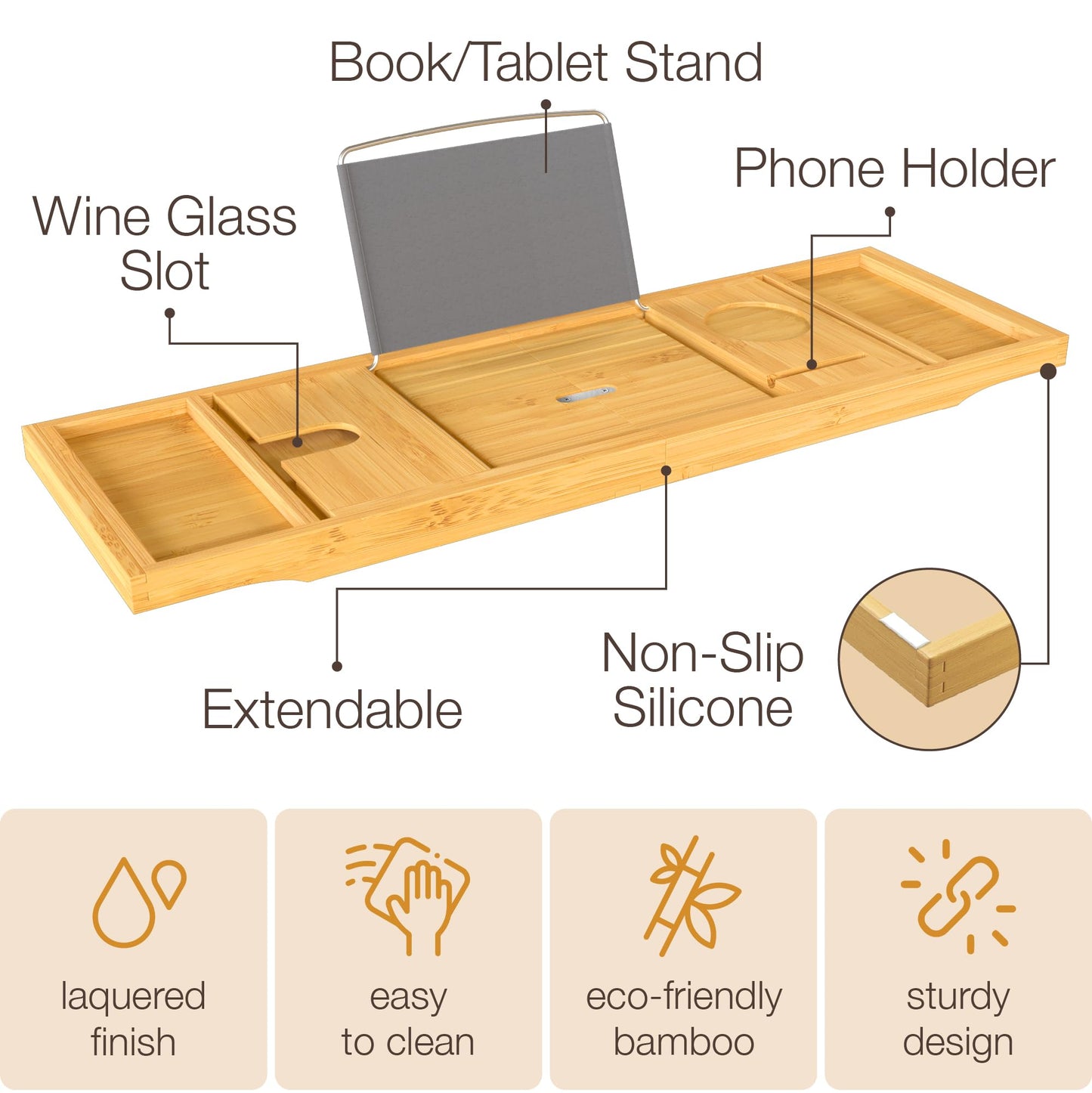 Adjustable Bamboo Bathtub Tray - Perfect for Relaxation & Spa Moments at Home