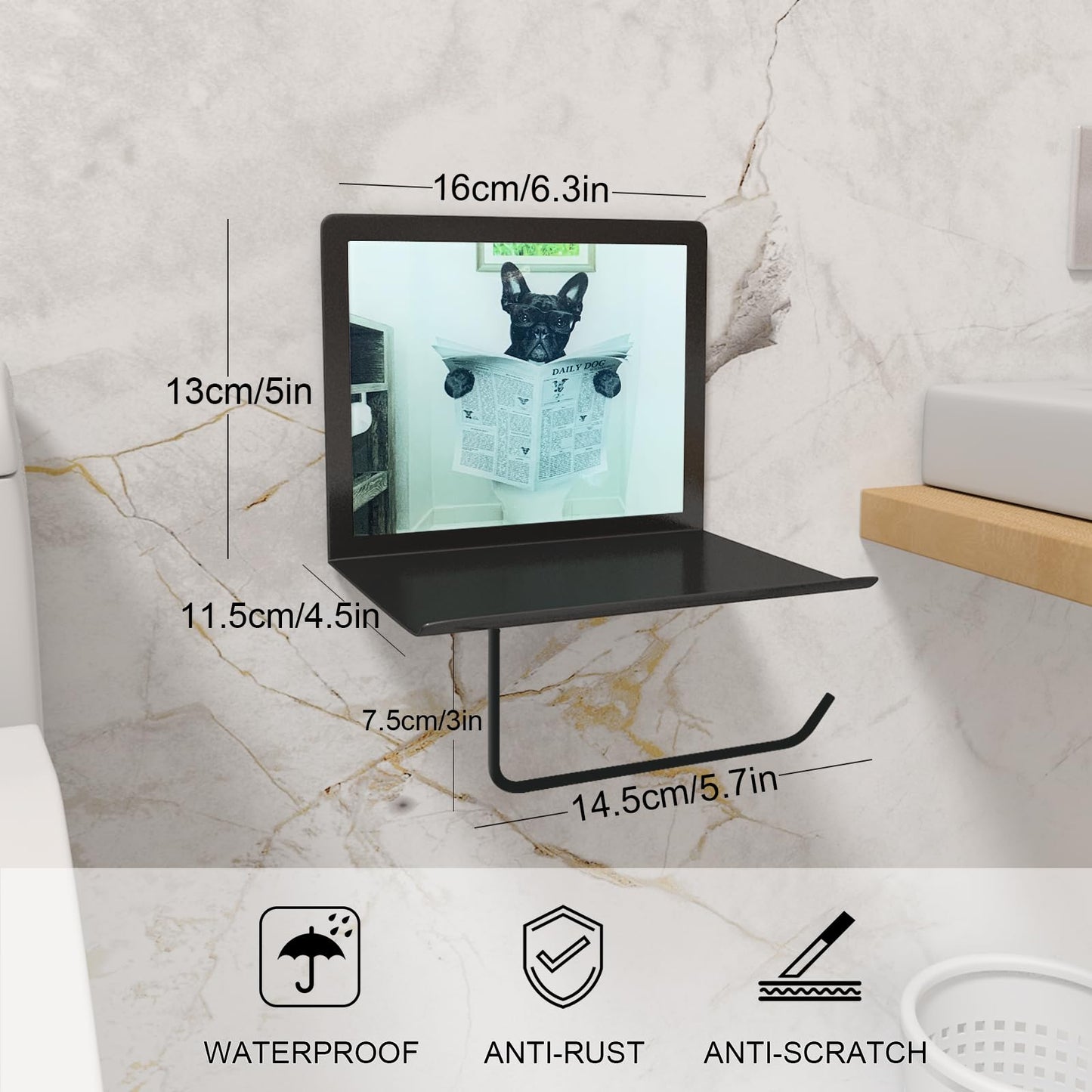 Versatile Toilet Paper Holder with Shelf - Rustproof Stainless Steel, Easy Installation, Ideal for Bathrooms