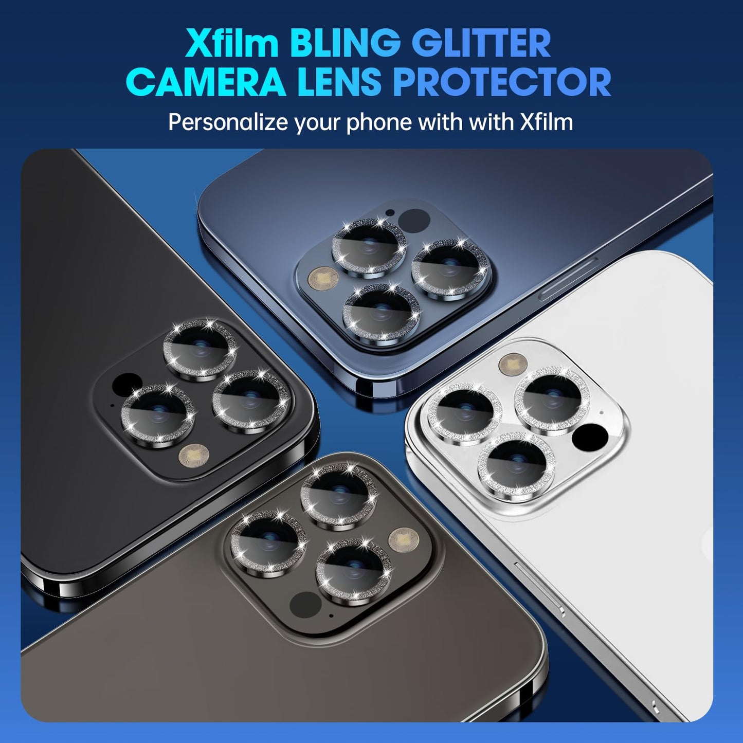 Stylish Silver Glitter Camera Lens Protector for iPhone 15 Pro/15 Pro Max: Scratchproof, Case-Friendly Accessory Enhancing Camera Quality with AR Technology