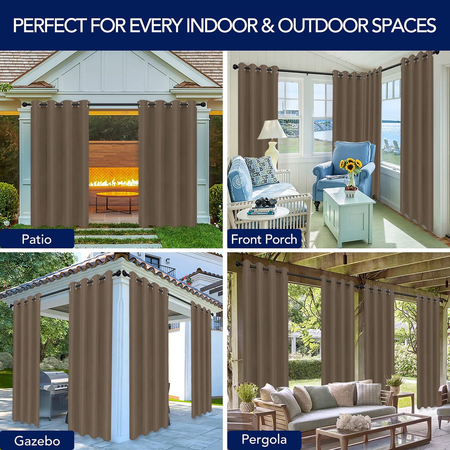 1 Panel 52"x95" Camel Brown Waterproof UV/Fade Resistant Outdoor Curtains